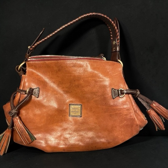 Dooney & Bourke Cognac Leather Shoulder Bag with Braided Strap - Picture 3 of 8